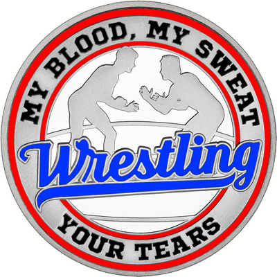 Royal Blue "Wrestling" with Red Outer Circular Borders